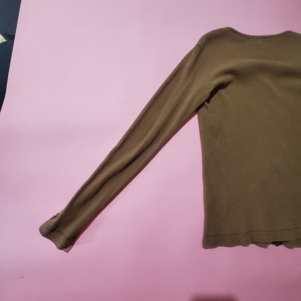 Tommy Hilfiger Olive Green Zip Up Knit Sweater - Picture 7 of 8